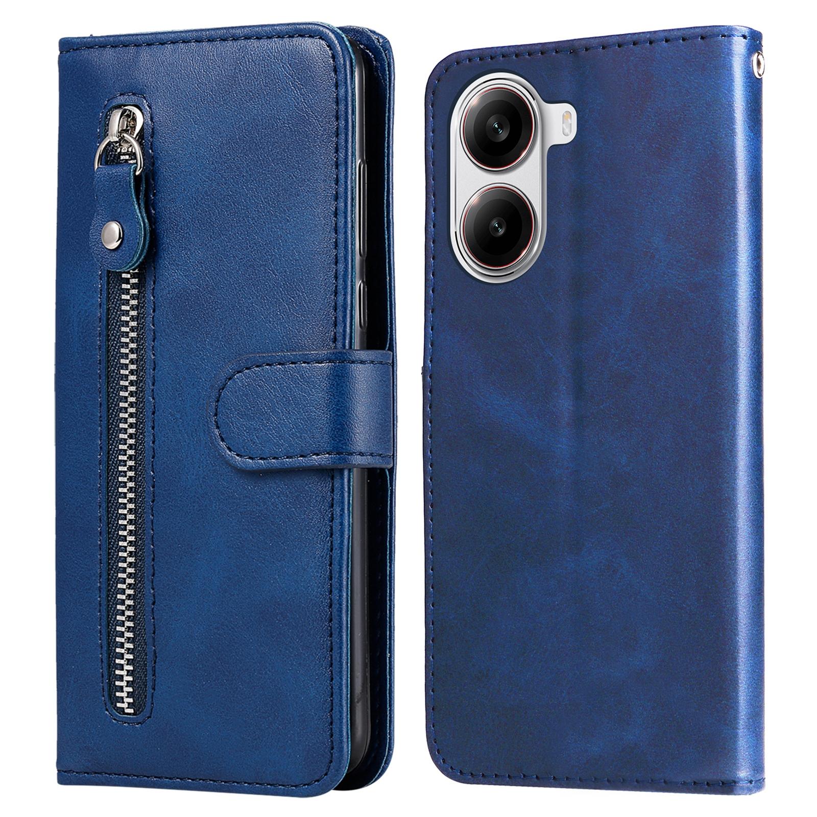 

For Xiaomi Poco X7 Pro 5G/Redmi Turbo 4 5G Case Zipper Wallet Calf Texture PU Leather Phone Cover Blue