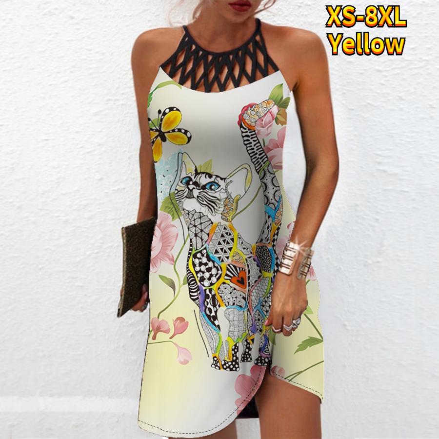 Sommer Mode Sexy Ärmelloses Kleid Weiche Casual 3D Verschiedene Katzen Print Kleid Ärmelloses Sling Kleid Sommer Hosenträger Kleid
