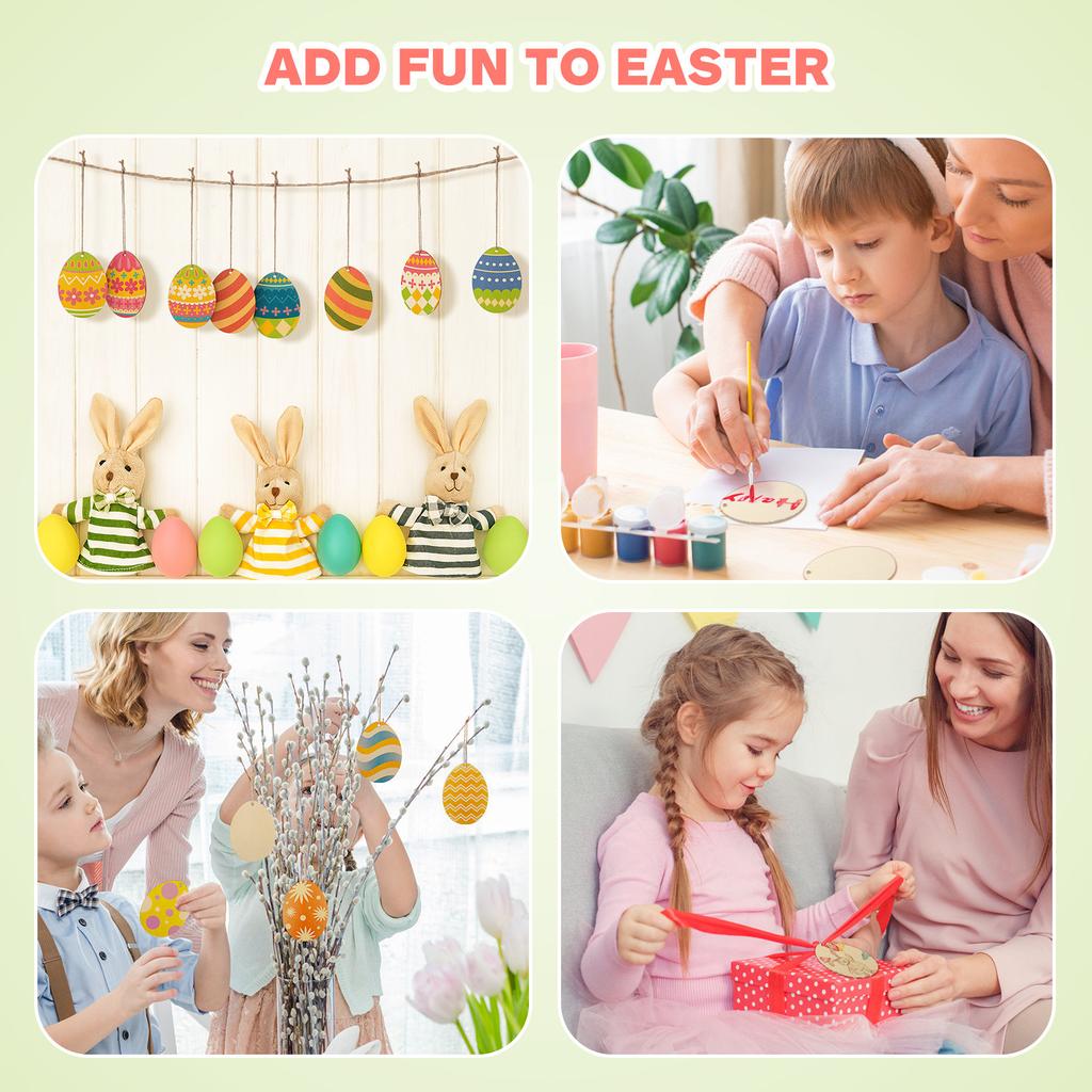 20Pcs Easter Wooden Egg Shape Pendants Smooth Surface DIY Hanging Decor Holiday Party Adornments Home Festival Garden Decoration