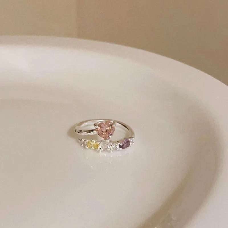 

Барвисті каблучки з цирконом для жінок Відкрите регульоване рожеве кільце-серце любові Вишуканий вказівний палець Естетичні прикраси Солодкі подарунки для дівчат Кільце зі сплаву Y2K