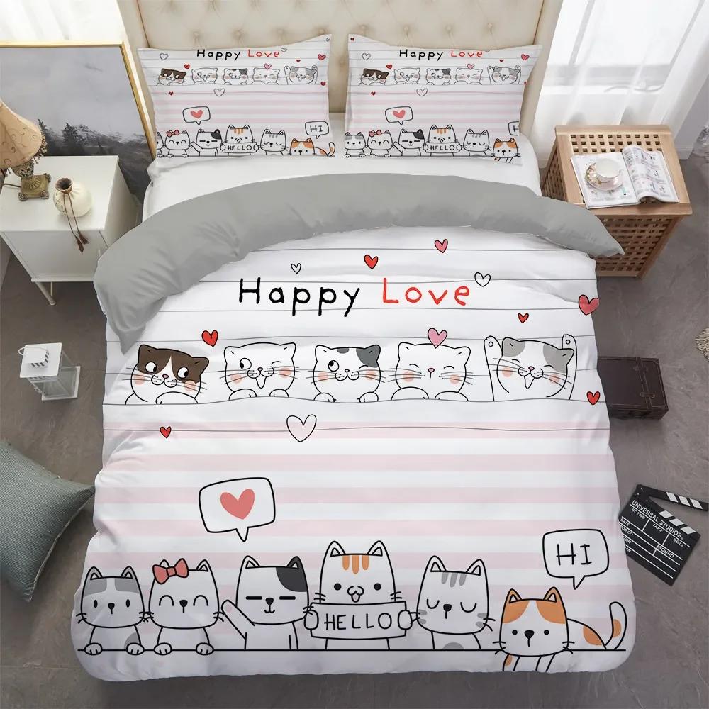 3D Gedrucktes Cartoon Katzen Bettwäscheset Einzelbett Twin Doppelbett Queen King Cal King Größe Bettwäscheset
