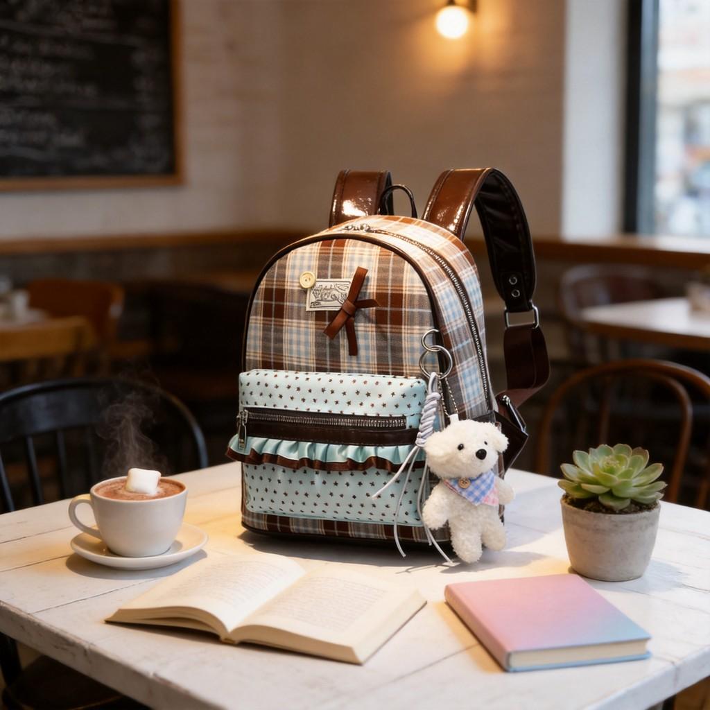 Pu Fashion College Style Backpack With Lace Detailing For Casual Daily Use