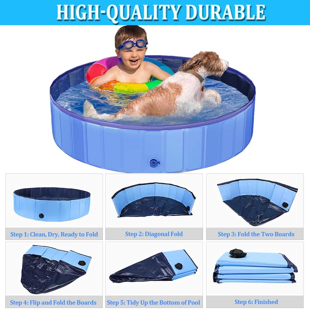 Taeku Dog Foldable and Portable PVC Bathtub for Small and Medium Indoor and Outdoor Use Pool, Kids, Babies, Dogs, (8030cm, Blue)