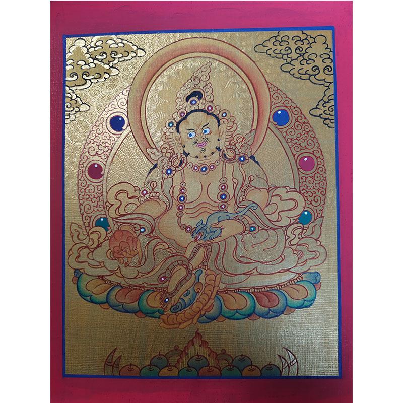 Hand-Painted Nepali Thangka: Yellow Dzambala, Green Tara, Manjushri, Samantabhadra, Medicine Buddha Wall Hanging