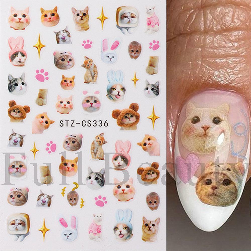 Nail Art Stickers, Cartoon Cute Pet Kitten Cat Expression Cat Paw Adhesive Nail Stickers
