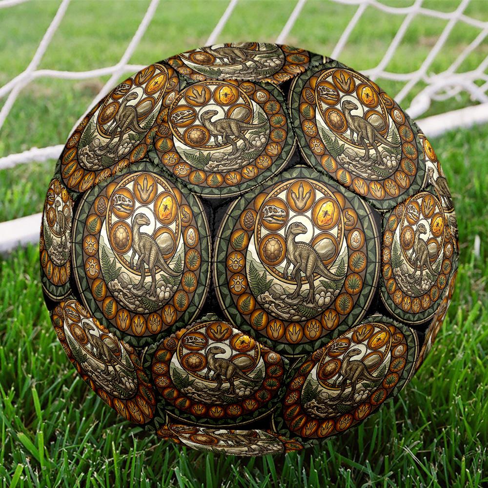 Dinosaur Fossil Glass Round Football Size 5 Adult Ball Suitable for Training Matches and Outdoor Team.