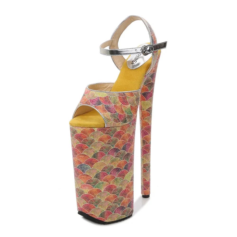 Fashion Snake print Open toe super high with sandals 26cm nightclub pole dance shallow mouth large size platform 8 inches stripper New