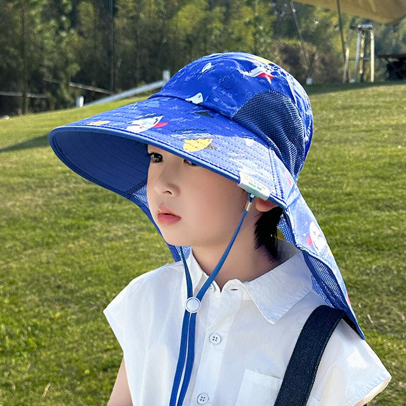 Children's Sun Hat Summer Cartoon Cute Boys and Girls Outdoor Sun Protection Sun Hat Big Brim Shawl Bucket Hat