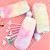Plush Pencil Case Octagonal Shape Large Capacity Pencil Pouch Gradient Colors Zipper Storage Pouch for Stationery Cosmetics And Personal Items