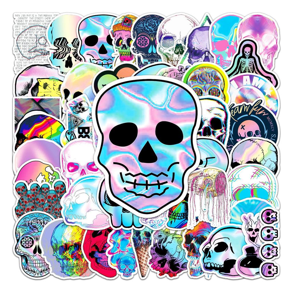 50 Skull Doodle Personality Trend Laser Gulle Card DIY Skateboard Water Cup Suitcase Sticker Waterproof