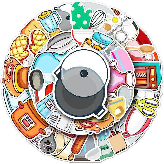 Daily Kitchen Stickers,50pcs Baking Stickers,Kitchen Sticker, Pot Sticker,for Water Bottle,Waterproof Vinyl for Laptop Computer Phone Bumper