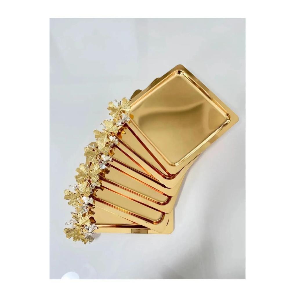 6-piece Luxury Silver Square Coffee Serving Tray | Stainless Steel Coffee, Tea, Decorative With Butterfly Accessory