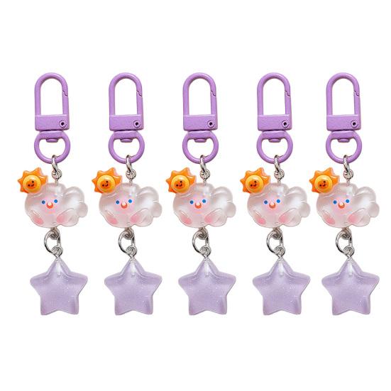 5Pcs Keychain Soft Expression Cloud Glitter Star Charm Key Chain Pendant with Alloy Buckle Schoolbag Decoration