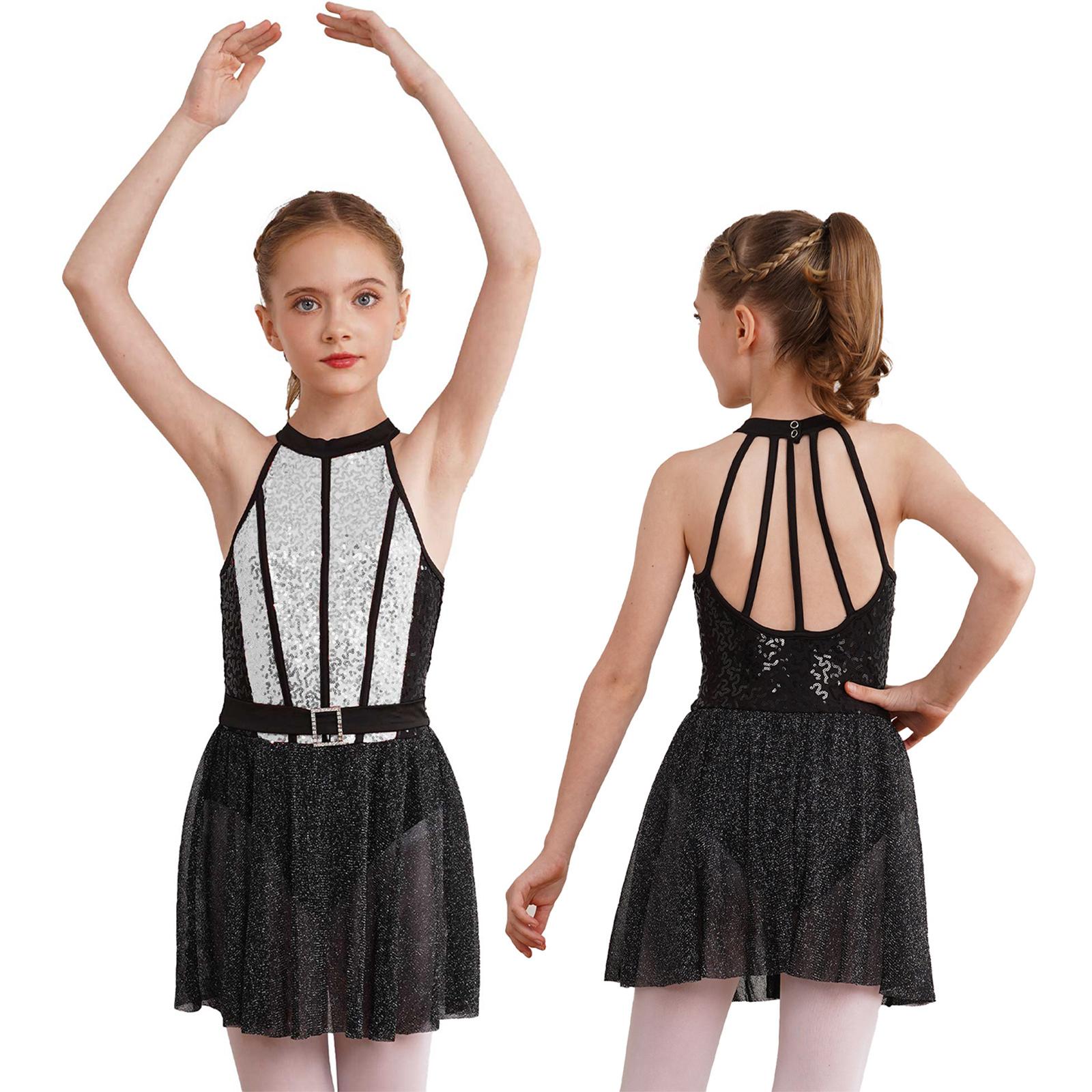 

Одяг для джазових латиноамериканських танців для дівчаток. Дитяча танцювальна сукня без рукавів і блискучих паєток 5-6 Years білий