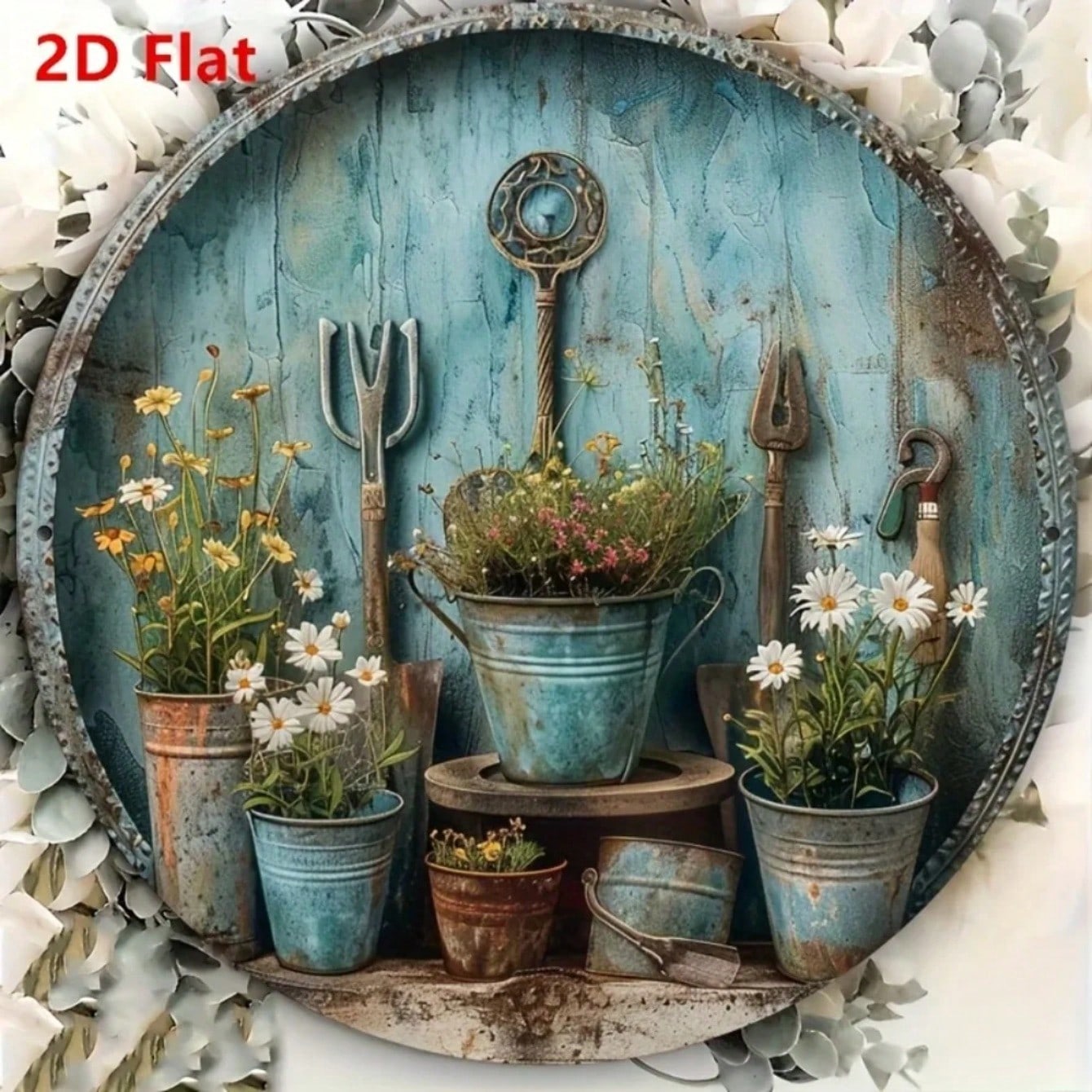 

Vintage Metal Wall Art Sign Rustic Garden Tools Decor Plaque Home Bar Cafe 20x20