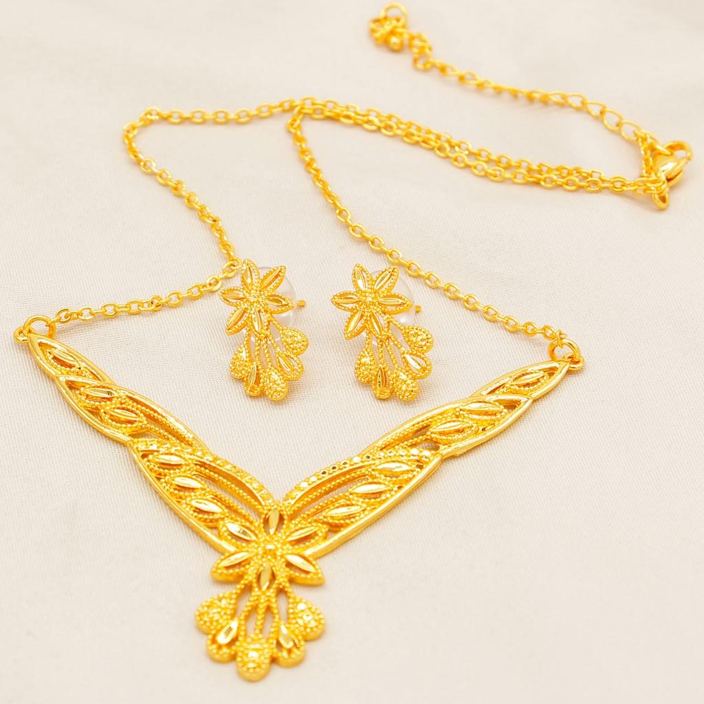 3-teiliges vergoldetes Dubai Damen Mode Schmuck Halsketten-Set, Saudi-Arabischer Schmuck