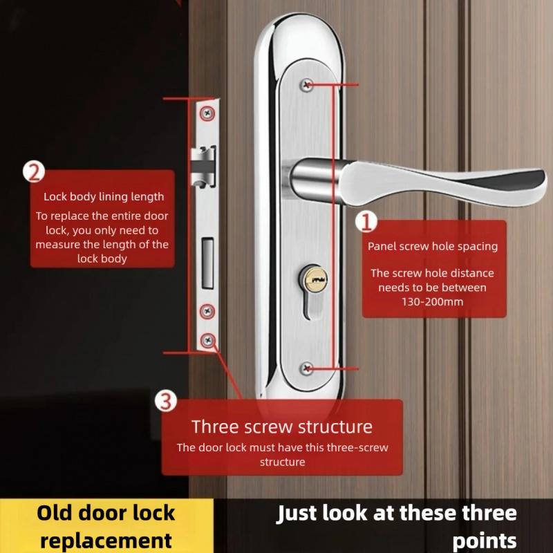 Universal Stainless Steel Indoor Door Lock Adjustable Wooden Door Handle for Bedroom Security Tamper-Free Household Safety