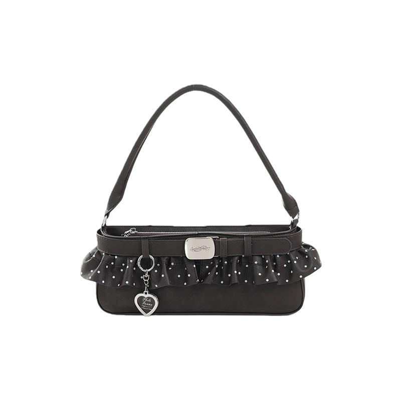 

Korean Y2k Hot Girl Shoulder Bag Polka Dot Ruffles Belt Buckle Design Stylish Elegant Women s Underarm Bag Versatile Handbag кавовий