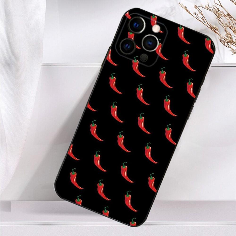 Pattern Red Chilli Pepper Phone Case For iPhone 16,15,14,13,12,11 Plus,Pro Max,XS,X,XR,SE,Mini,8,7 Soft Silicone Black Cover