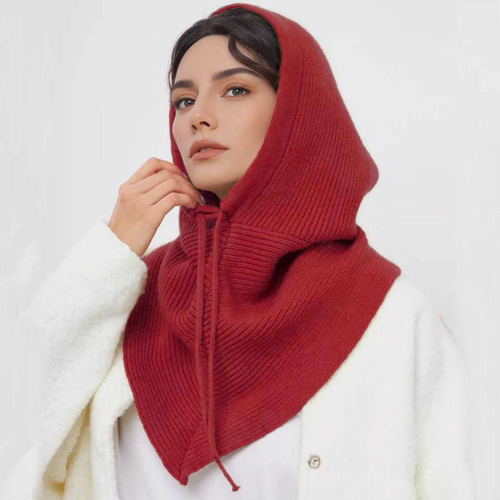 Winter Balaclava Hat Scarf  for Women Knitted Hooded Caps Outdoor Warm One-Piece Neck Collar Beanies Hats for Girls