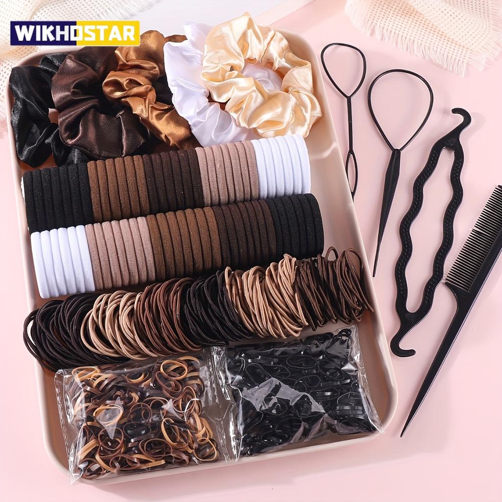 1109 Stück Damen Dunkle Haare Accessoires Set Elastische Nahtlose Pferdeschwanz Haargummis Kleine Gummibänder Modische Haargummis Haarbänder