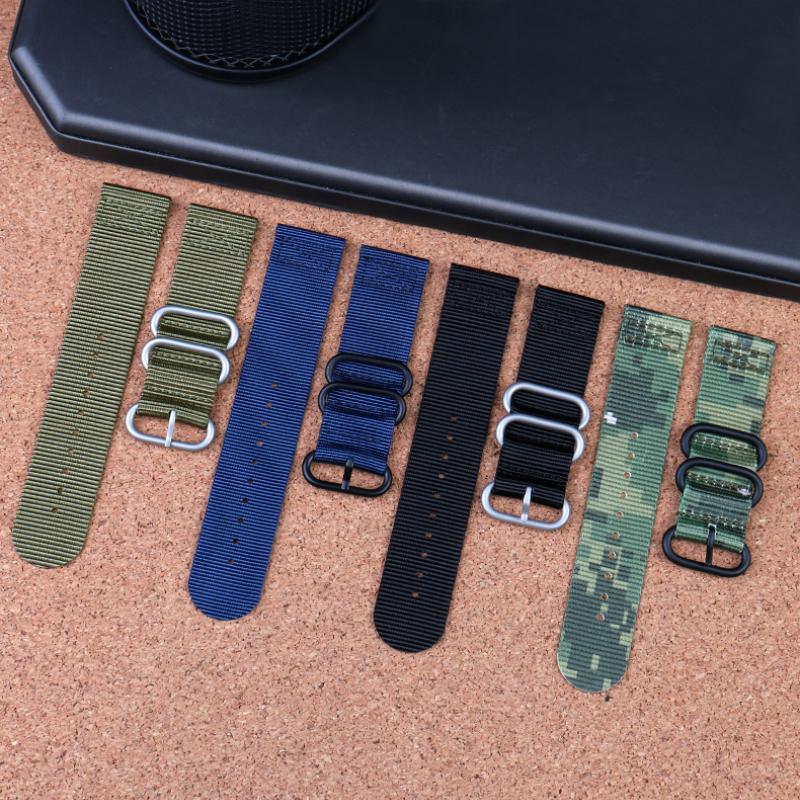 Bracelet de montre en nylon ultra fin doux respirant Grande taille 22 mm 23 24 mm 26 mm Vert armée bleu camouflage Bracelet pour poignet d'homme