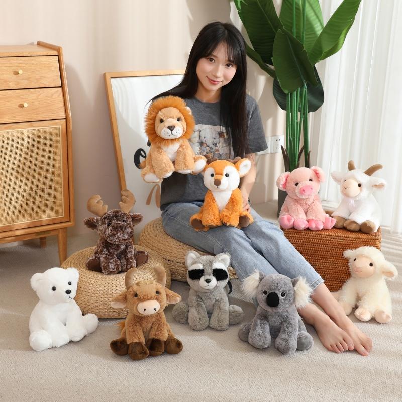 20Cm Sitting Cute Forest Animal Tiger Lion Sheep Cow Fox Plush Toy Doll Christmas Birthday Gift