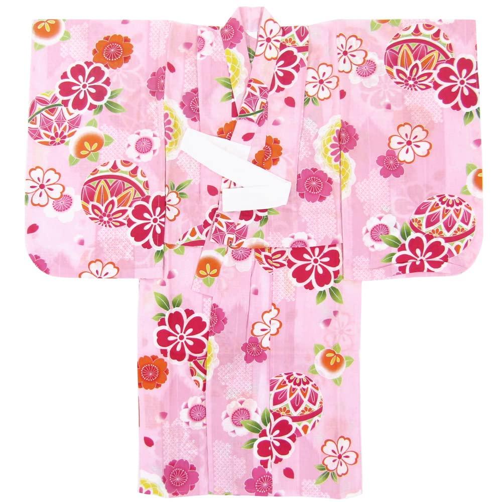 WaGamama Yukata with Arrow Pattern and Cherry Blossom wcu06 Kids' Girls' (Single Item) (Size 120) Ball, Pattern, Pink,