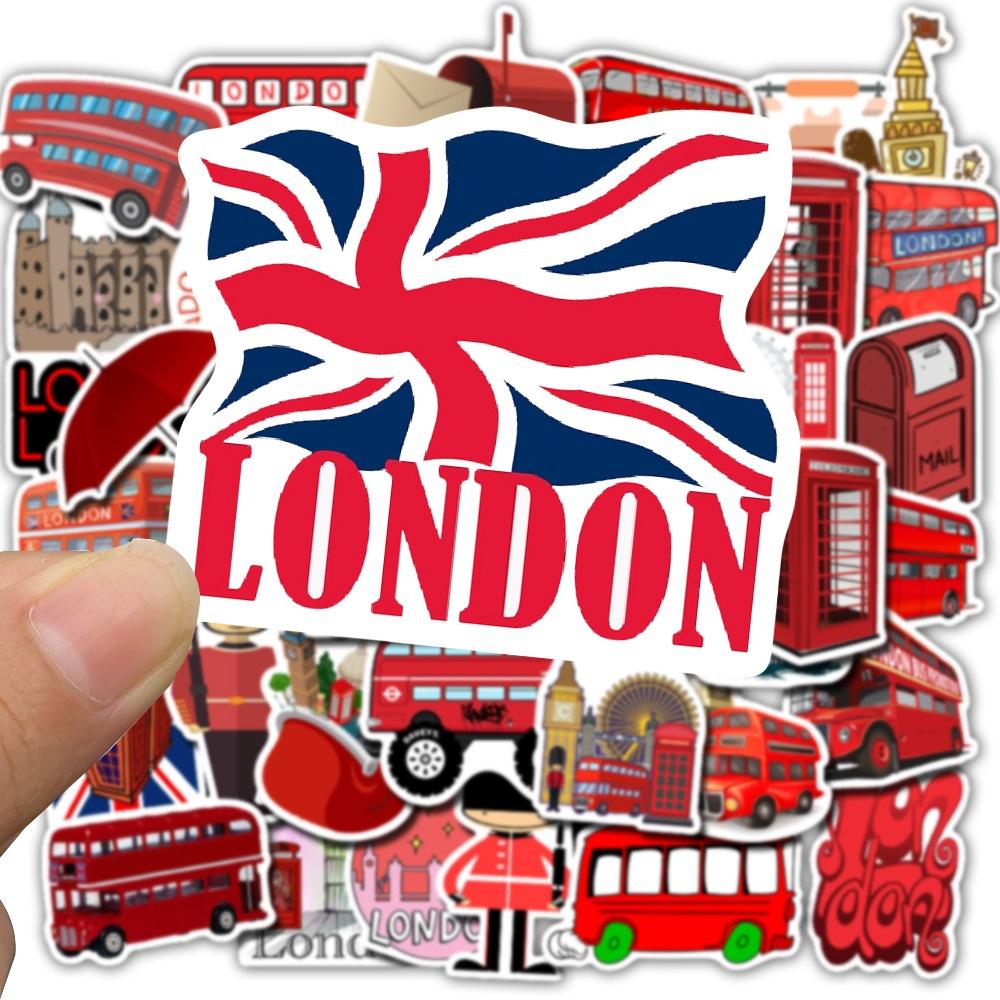 50 London Red Bus Style Graffiti Stickers Popular Non-Repeater Suitcase Stickers Waterproof Travel Box Stickers
