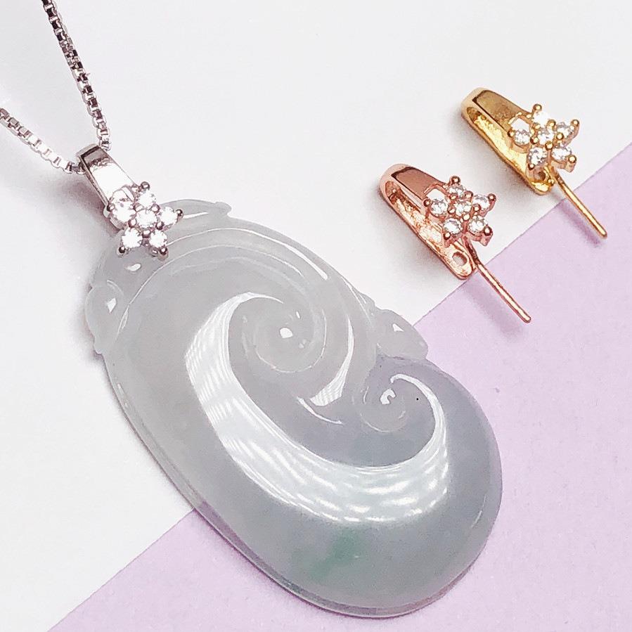 

S925 Sterling Silver U-Shaped Jade Pendant Clasp платиновый