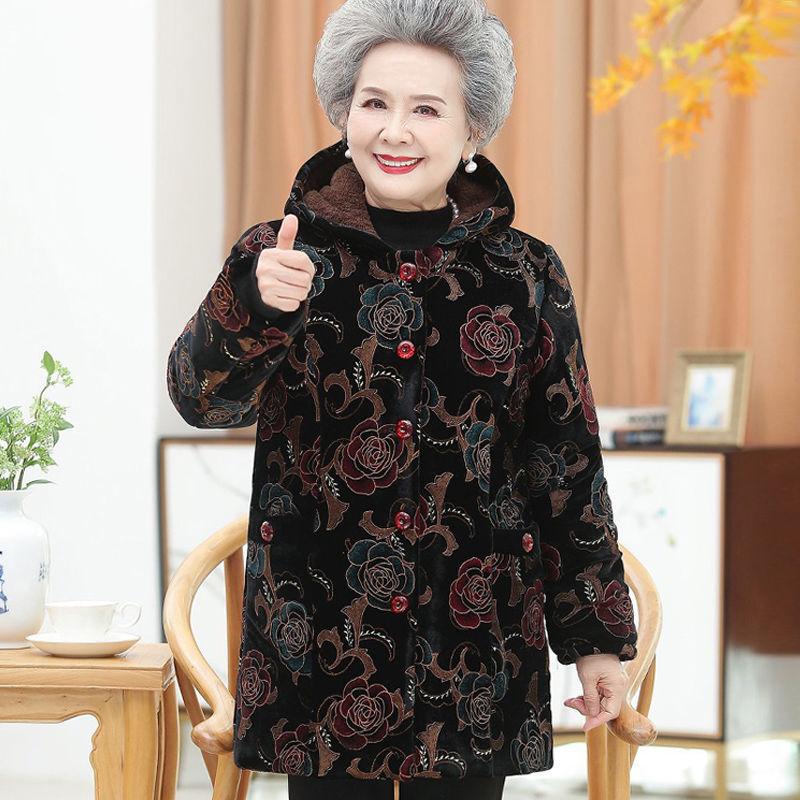 Winterjacke für ältere Damen, 5XL, warme Oberbekleidung für ältere Menschen, dicke warme Parkas mit Samtkapuze, Oma-Parka