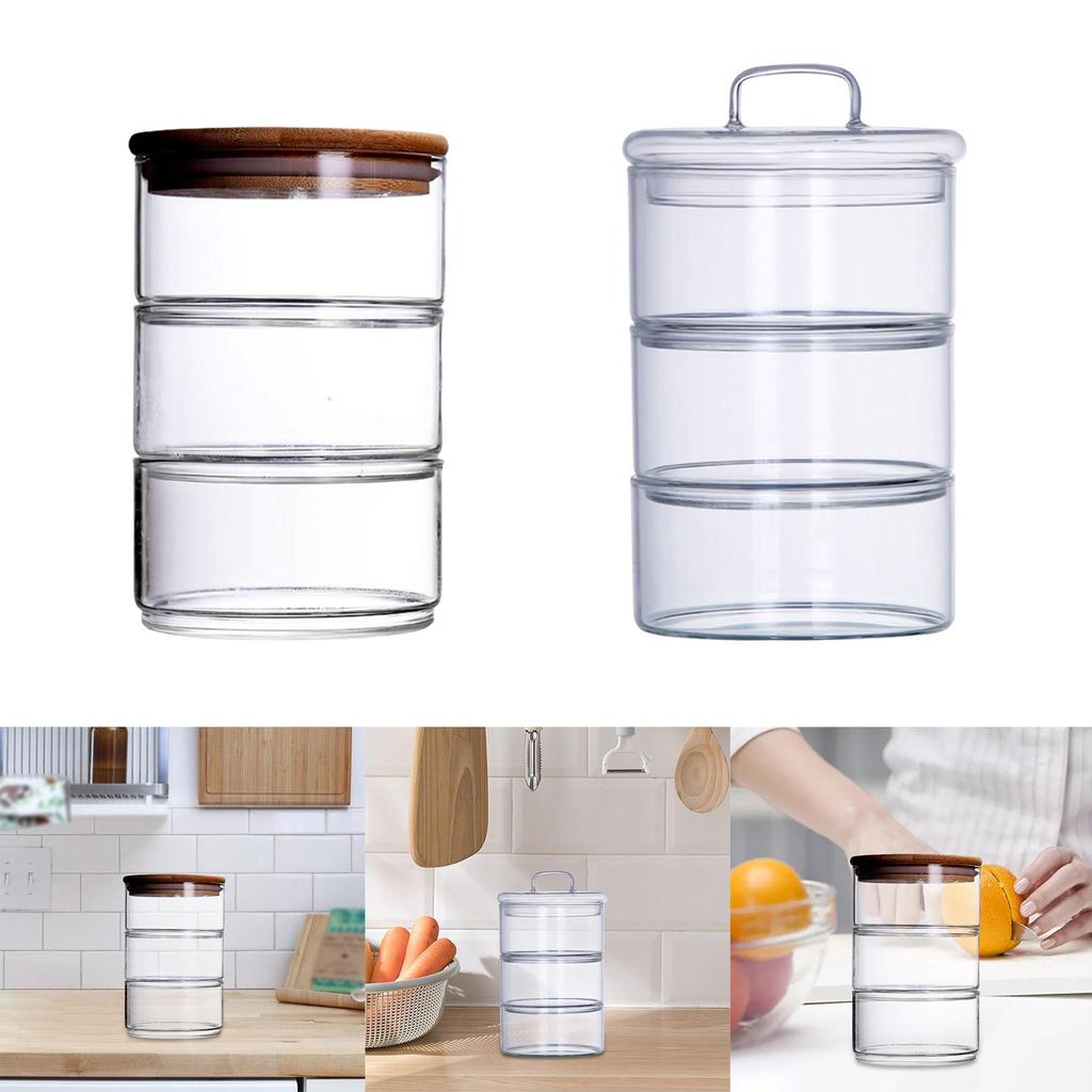 3 Tier Glass Food Jar Glass Storage Container for Candy Dining Room