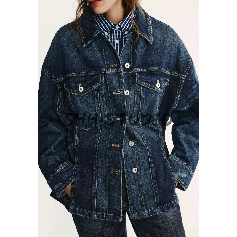 Fall New Women's Clothing British Style Stickers Pocket Decoration Metal Buttons Denim Lapel Jacket 5252277