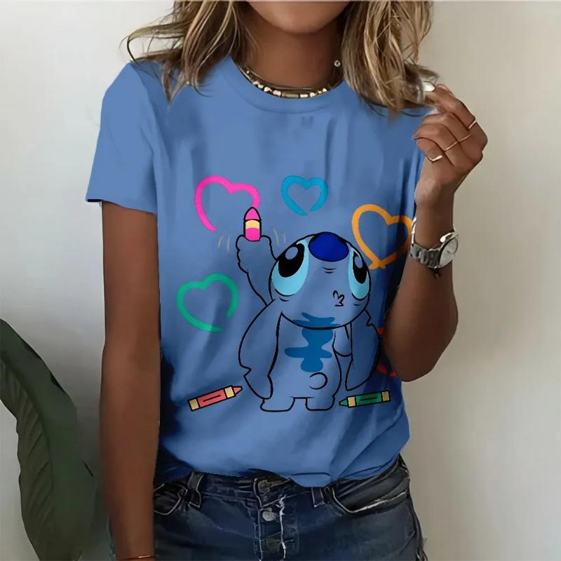 Modisches Damen-Rundhals-T-Shirt 3D-Farbdruck Rundhals Kurzarm