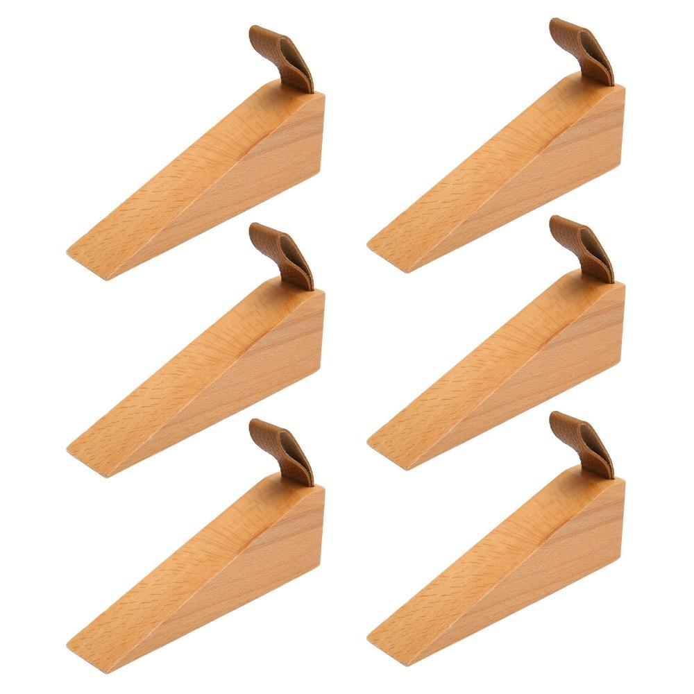 6pcs Compact Design Wooden Door Stopper Leather Strap Security Door Wedge  Apartment Use