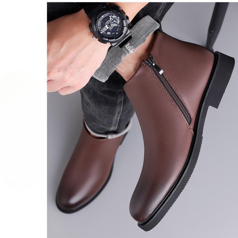 Fashion Designer Casual Retro Men's Ankle Boots Autumn Winter Velvet Soft Sole Cow Leather Cotton Shoes Men Fashion Chelsea Boots Male