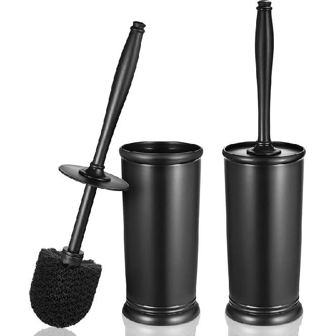HAMITOR Toilet Bowl Brush Holder Set: 2 Pack Modern Deep Cleaning Bathroom Toilet Scrubber with Caddy for rv - Rim Decorative Accessories Cleaner 2 Pack