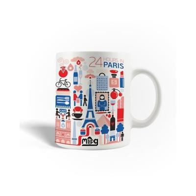 Mug En Céramique - 24 Heures À Paris - Blanc - 30cl - Compatible Lave-vaisselle - Rond