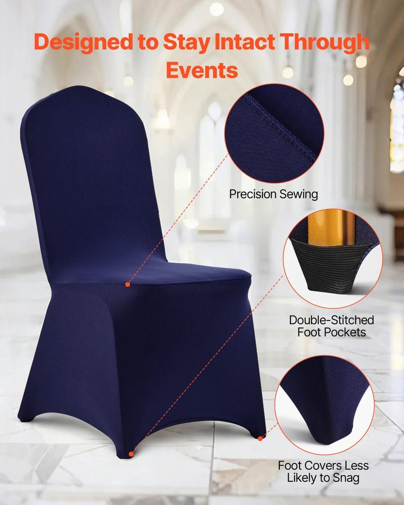 50 Pcs Navy Blue Chair Covers, Polyester Spandex Chair Cover, Stretch Slipcovers for Wedding Party Dining Banquet Flat-Front Chair Covers, Fits Chair