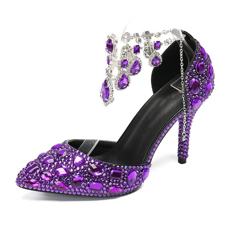 Fashion Bling Luxury Handmade Full Rhinestones Women Pumps Fashion Diamonds Crystal Pendant Banquet High heels Party Prom Wedding Shoes