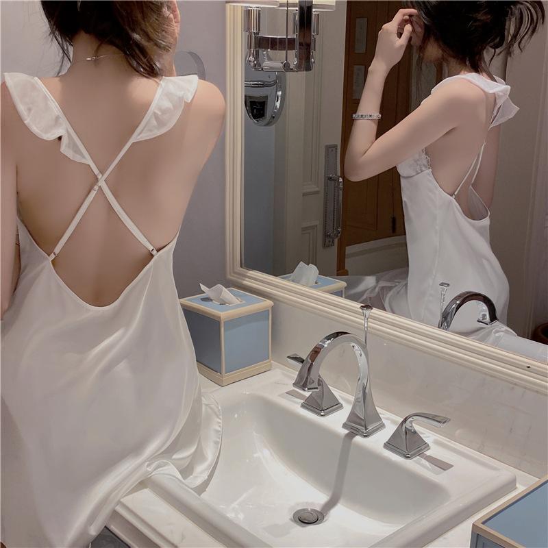 Sexy pajamas women's pure desire style high sense summer ice silk lace nightdress suspender summer style mood with chest pad summer