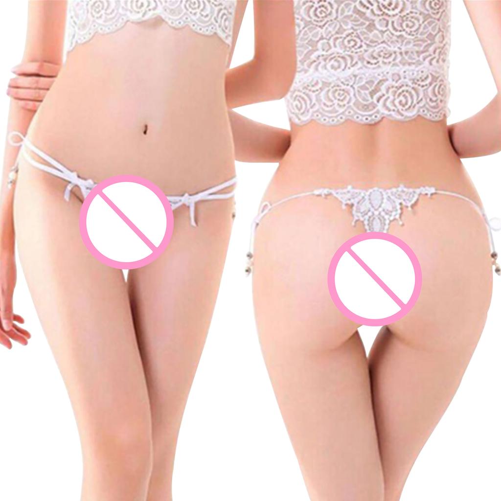 Sexig Bowknot Dangle Bead Spets Hollow G-String Kalsonger Sovkläder Dam String