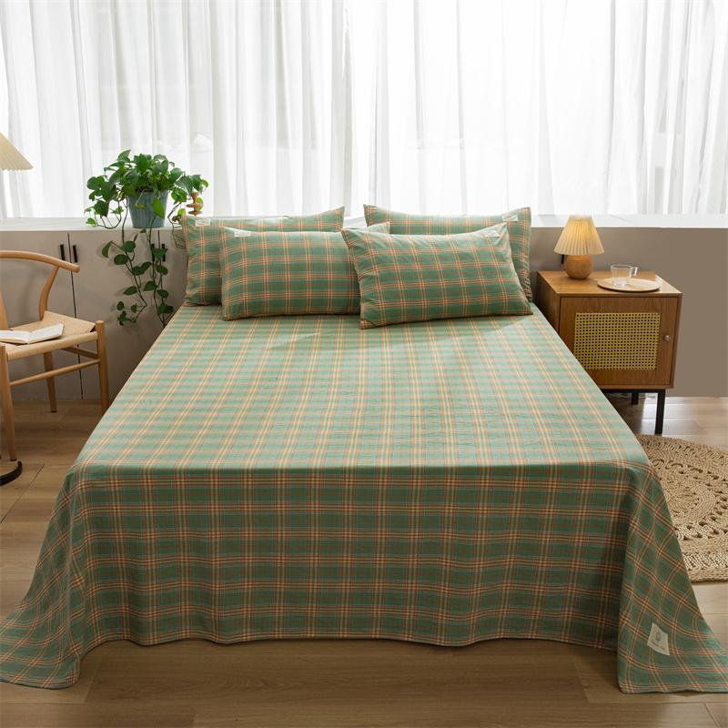 3Pcs 100% Cotton Simple Plaid Pattern Bed Sheet Set Skin-friendly Comfortable Geometric Printed Flat Sheet with Pillowcases