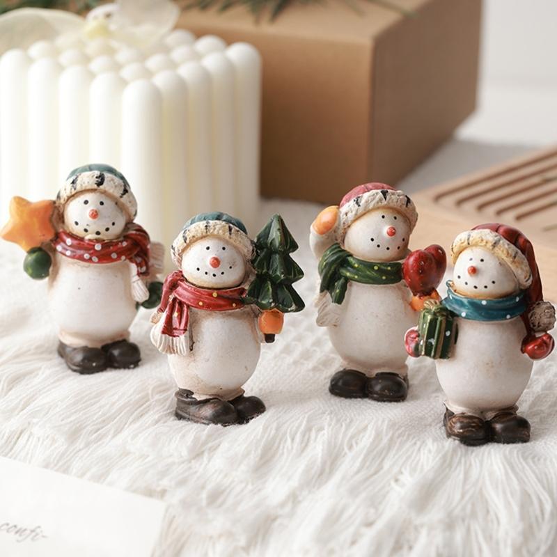 Christmas Resin Figurine Snowman Santa Statue Ornament for  Living Space Table Decoration Resin Craft Present