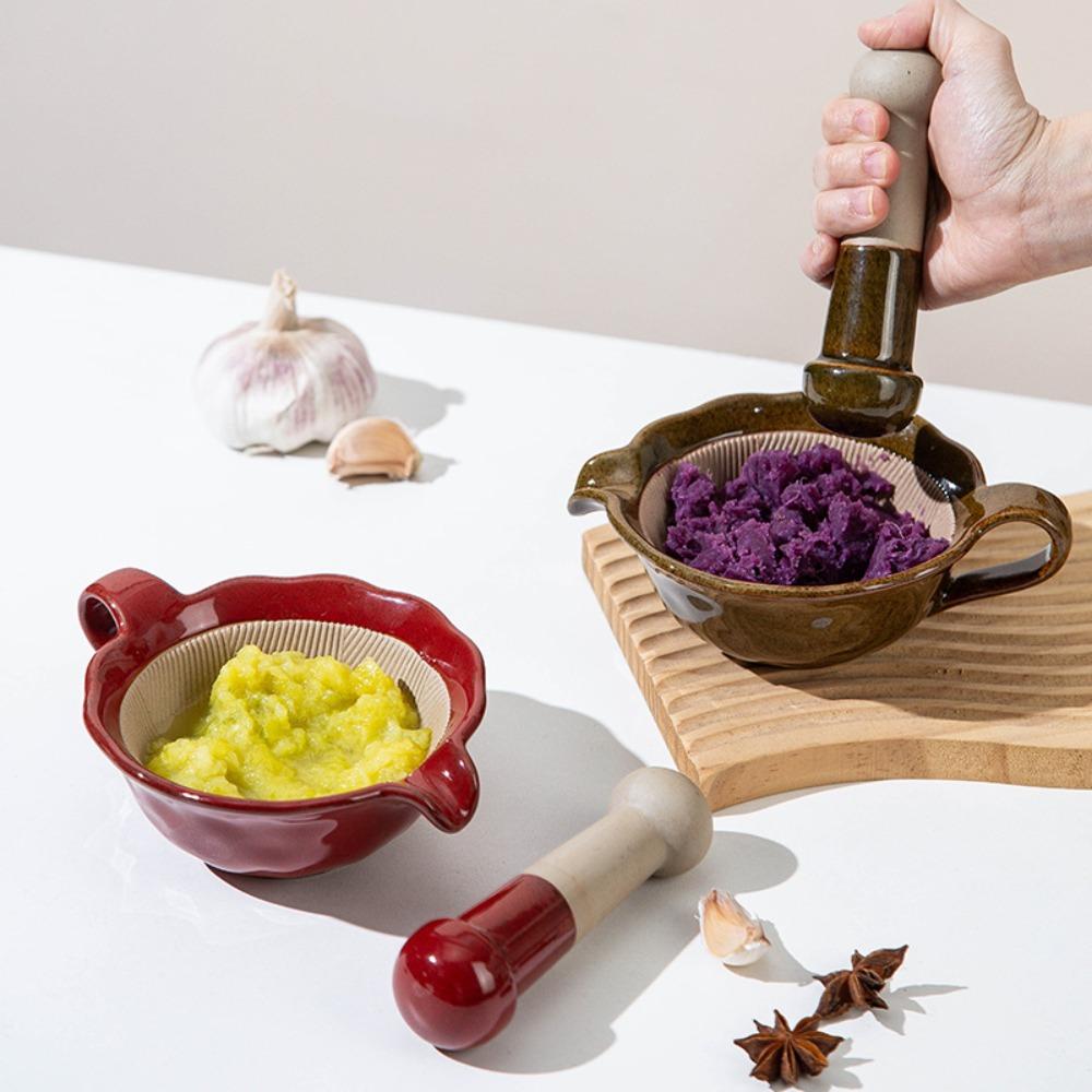 Manual Kiln Ceramic Grinding Bowl with Pestle and Handle Handle Baby Food Milling Bowl Vintage Guide Outlet Garlic Grinder Spice