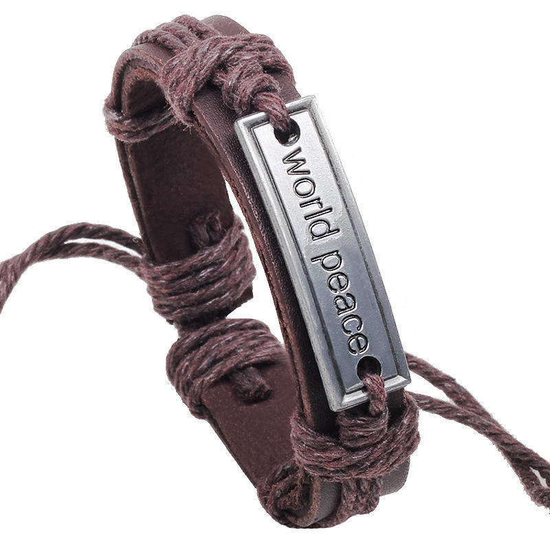 

JMXD Браслет из натуральной кожи с символом мира, сплав, этнический стиль, маленький браслет, модный аксессуар, подарок унисекс коричневый