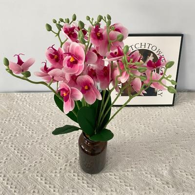 Fleur en Soie Simulation Orchidée Papillon Plante en Pot 15 Têtes Décoration de Maison Bouquet Artificiel Phalaenopsis Accessoires de Photographie