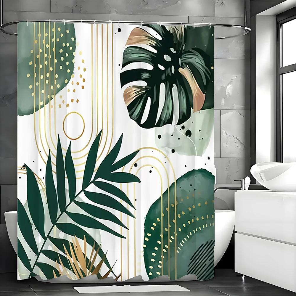 Leaf Arch Modernist Shower Curtain, Bathroom Decorative Shower Curtain, Waterproof Shower Curtain with Hooks