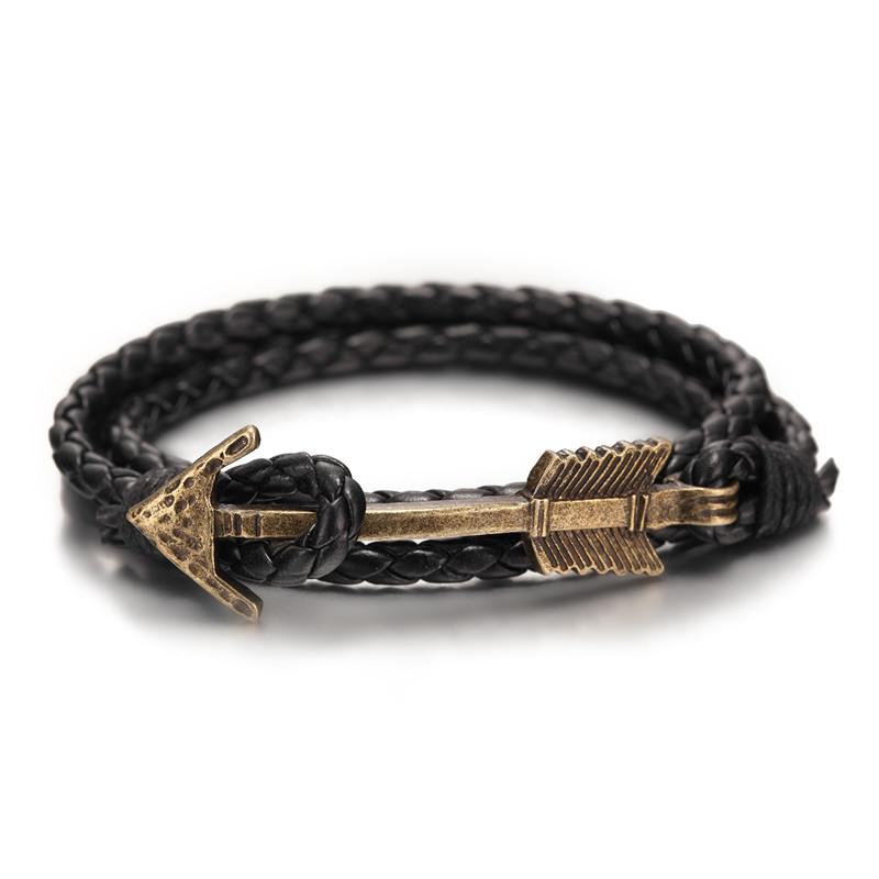 Arrival Multilayer charm leather Vintage Bronze Arrow bracelet anchor bracelet for men women lovers' gift