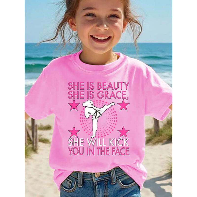 European Size Girls Round Neck Short Sleeved T Shirt with Creative English Print